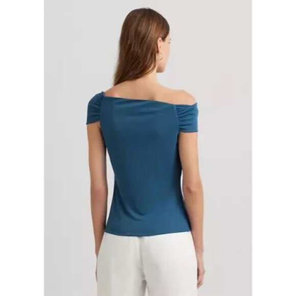 Lauren Ralph Lauren Stretch Jersey Off the Shoulder Top Womens S Indigo Dusk - Picture 3 of 12